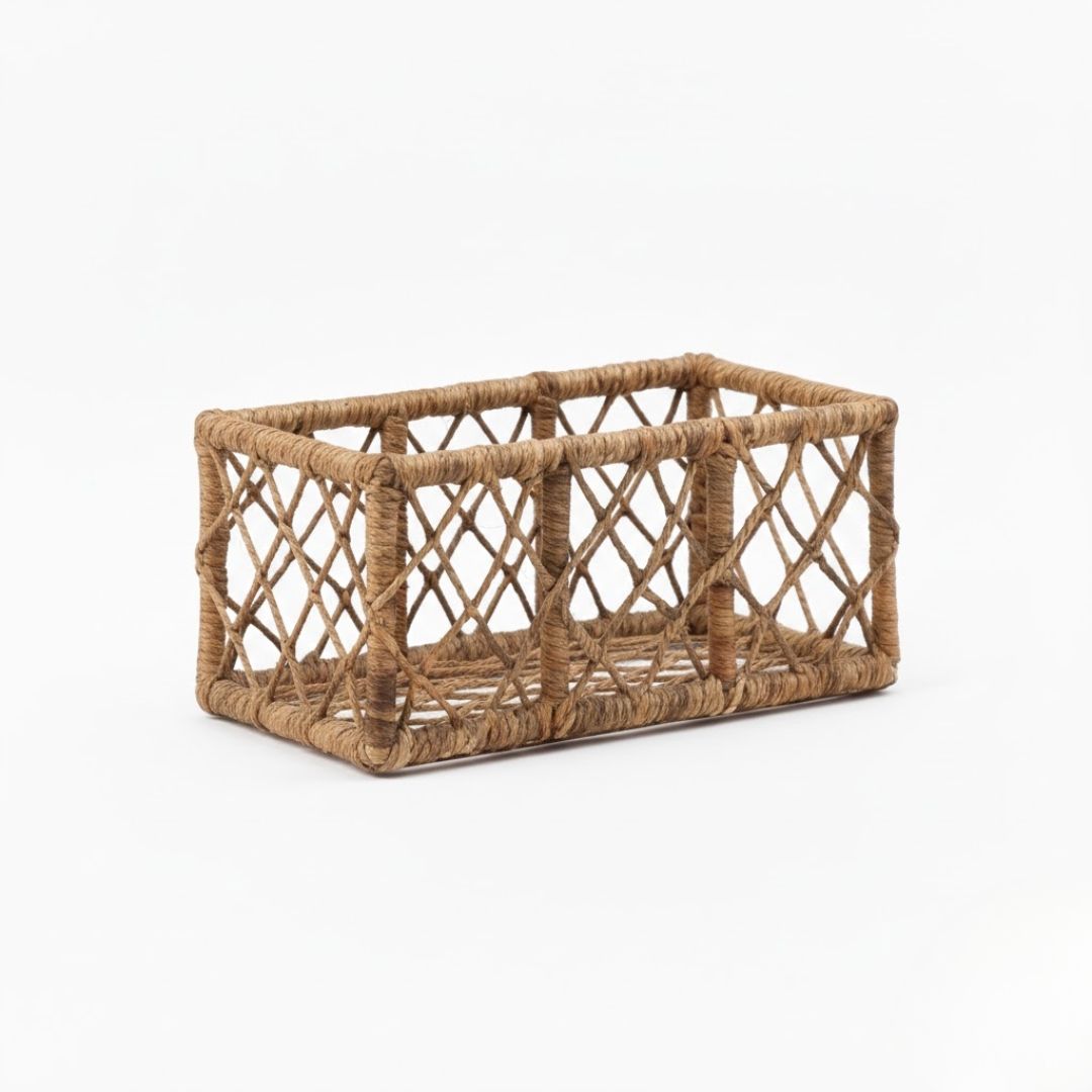 Cane and Water Hyacinth Knotty Basket with Handle